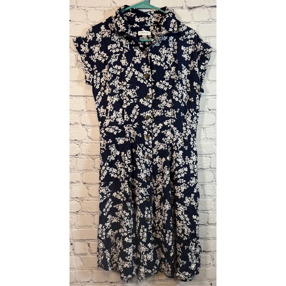 Calvin Klein Floral Print Button Down Midi Dress Shirt Dress Size 8 - Picture 1 of 3